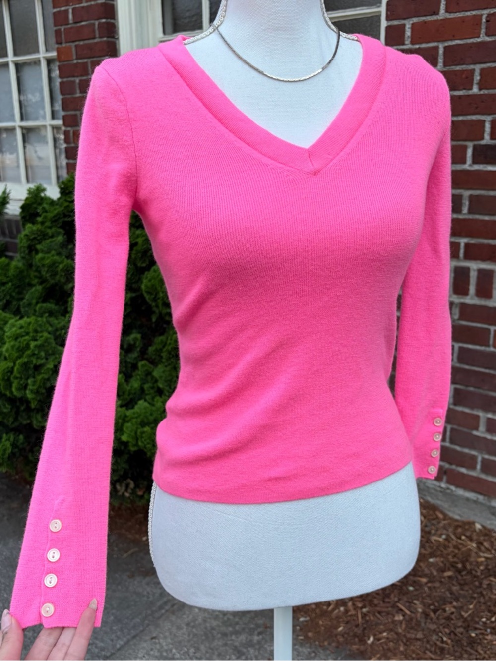 y2k Pink Merino Wool V Neck Sweater